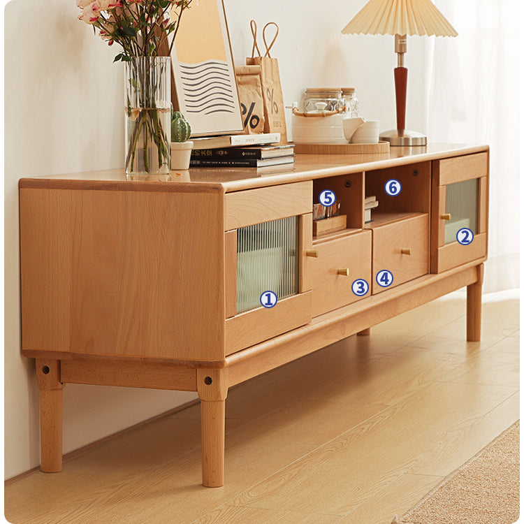 Elegant Natural Beech & Rubber Wood TV Cabinet with Glass Doors fslmz-1110