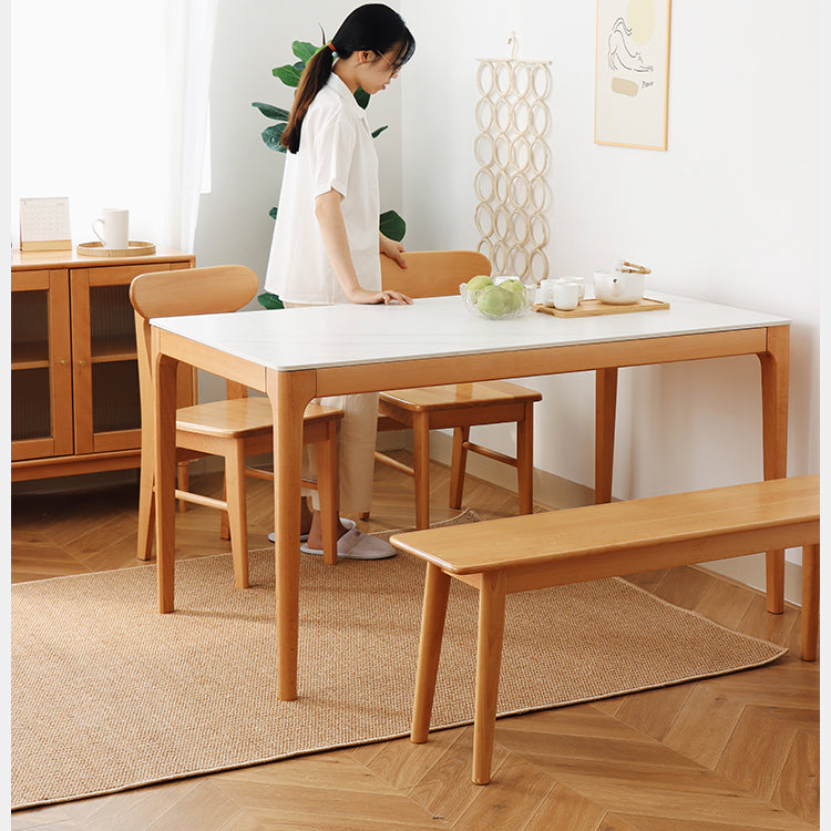 Elegant White Sintered Stone Dining Table with Durable Beech Wood Legs fslmz-1118