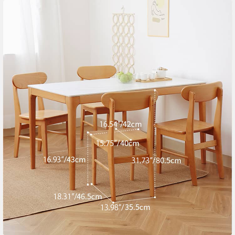 Elegant White Sintered Stone Dining Table with Durable Beech Wood Legs fslmz-1118