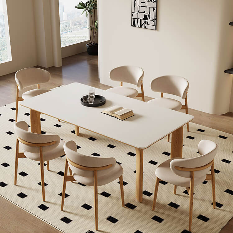 Stylish Multi-Material Table: Black, White, Gray, Brown, Natural Wood & Sintered Stone Top fsm-309