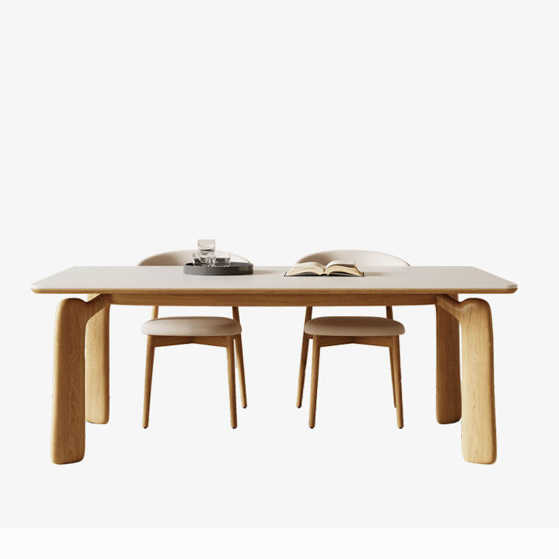 Stylish Multi-Material Table: Black, White, Gray, Brown, Natural Wood & Sintered Stone Top fsm-309