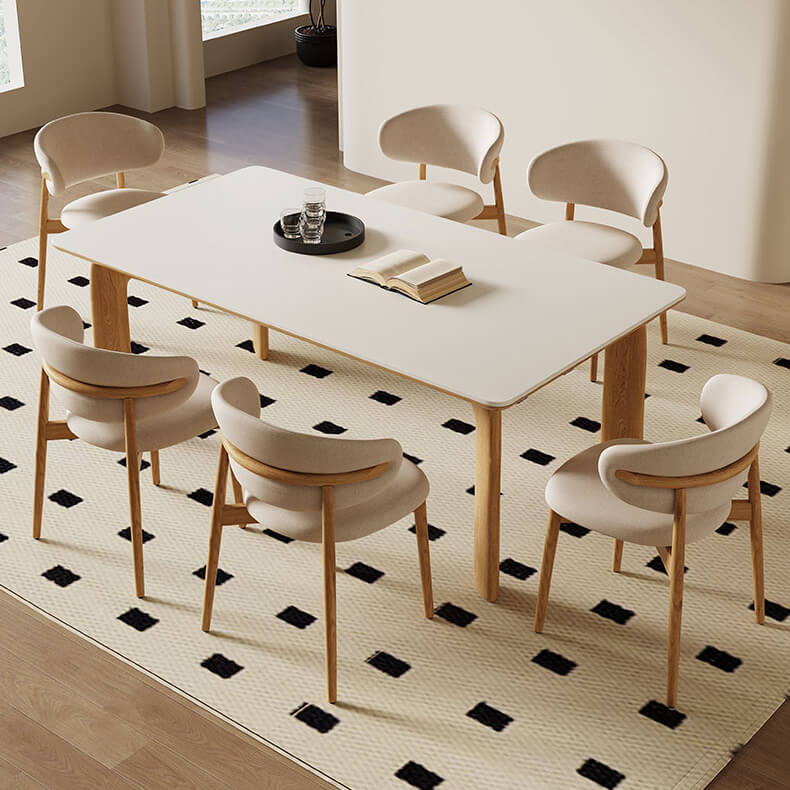 Stylish Multi-Material Table: Black, White, Gray, Brown, Natural Wood & Sintered Stone Top fsm-309