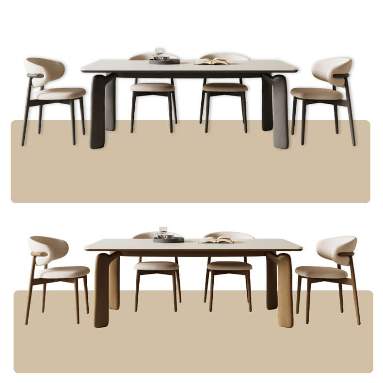 Stylish Multi-Material Table: Black, White, Gray, Brown, Natural Wood & Sintered Stone Top fsm-309