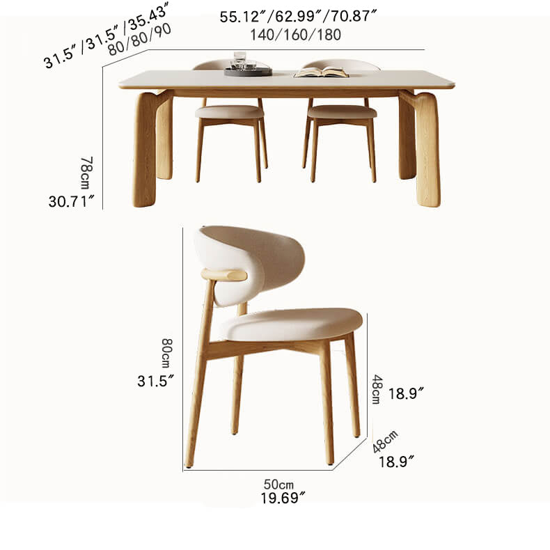 Stylish Multi-Material Table: Black, White, Gray, Brown, Natural Wood & Sintered Stone Top fsm-309