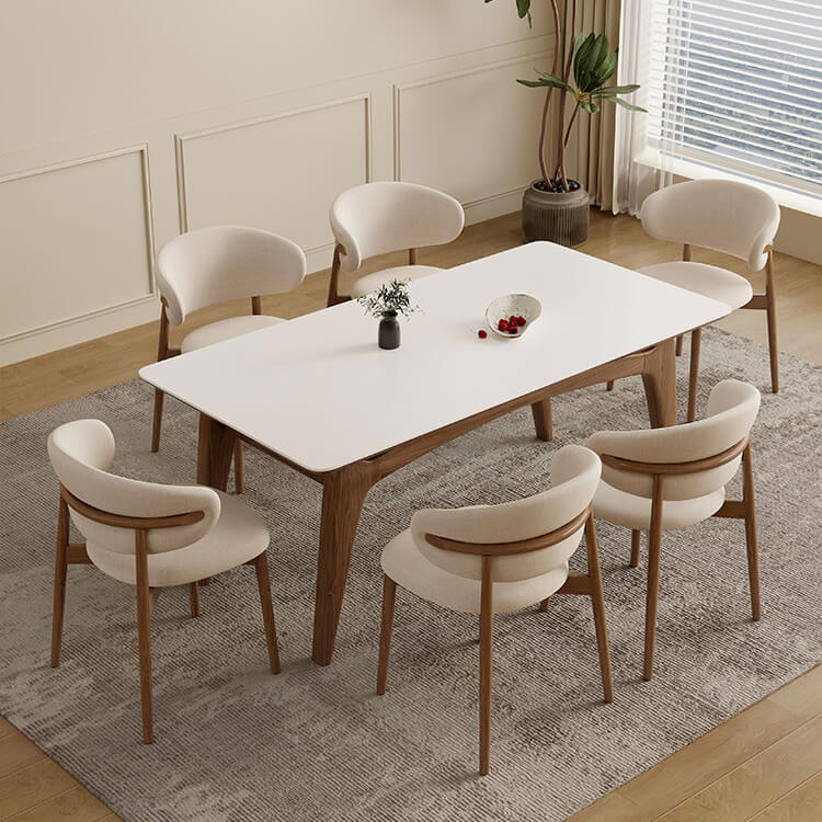 Stylish White Sintered Stone Table with Ash Wood Multi-Layer Board Top fsm-310