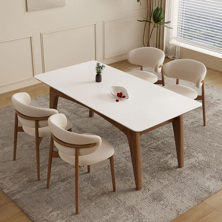 Stylish White Sintered Stone Table with Ash Wood Multi-Layer Board Top fsm-310