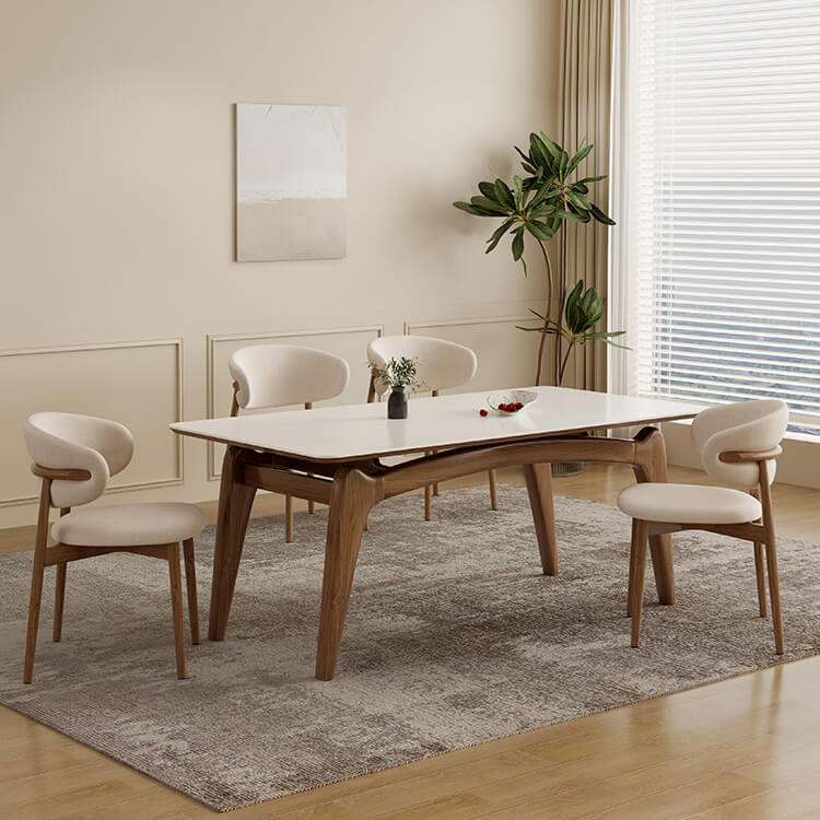 Stylish White Sintered Stone Table with Ash Wood Multi-Layer Board Top fsm-310