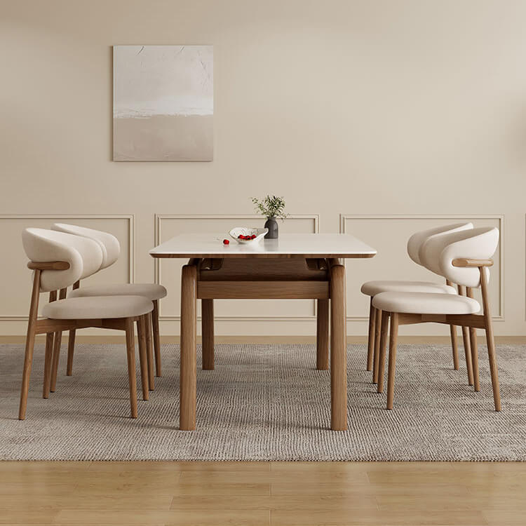 Stylish White Sintered Stone Table with Ash Wood Multi-Layer Board Top fsm-310