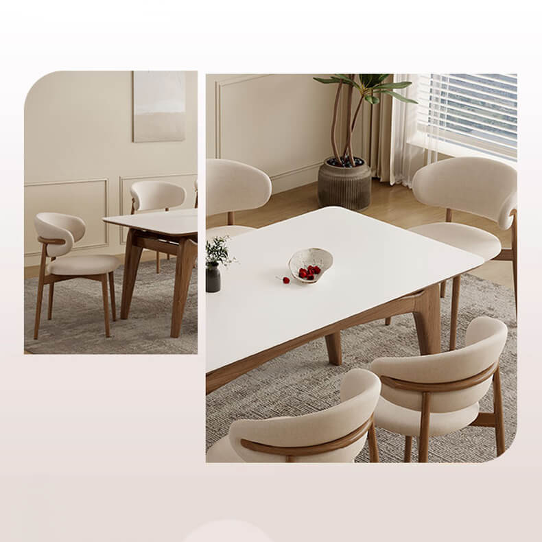 Stylish White Sintered Stone Table with Ash Wood Multi-Layer Board Top fsm-310