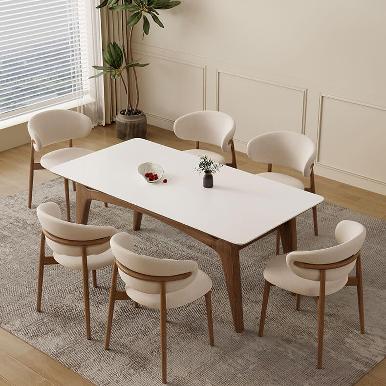 Stylish White Sintered Stone Table with Ash Wood Multi-Layer Board Top fsm-310