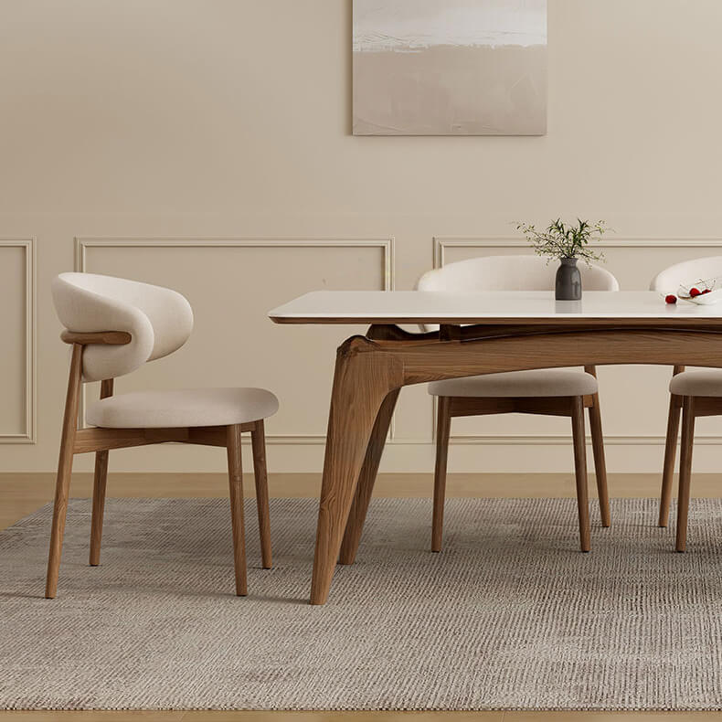 Stylish White Sintered Stone Table with Ash Wood Multi-Layer Board Top fsm-310