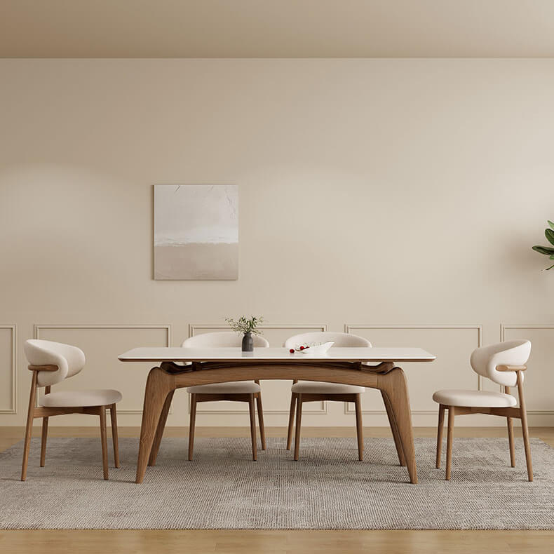 Stylish White Sintered Stone Table with Ash Wood Multi-Layer Board Top fsm-310