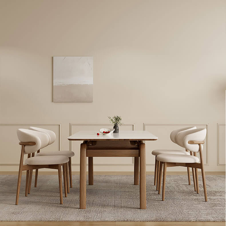 Stylish White Sintered Stone Table with Ash Wood Multi-Layer Board Top fsm-310