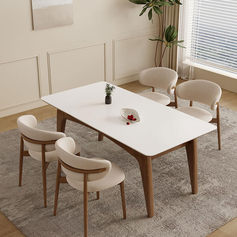 Stylish White Sintered Stone Table with Ash Wood Multi-Layer Board Top fsm-310