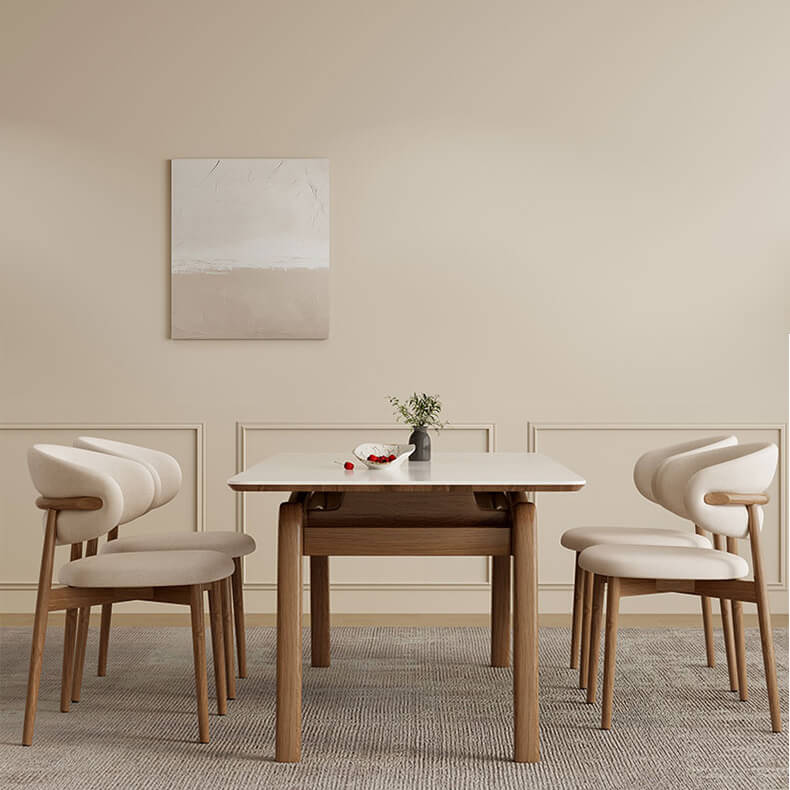 Stylish White Sintered Stone Table with Ash Wood Multi-Layer Board Top fsm-310