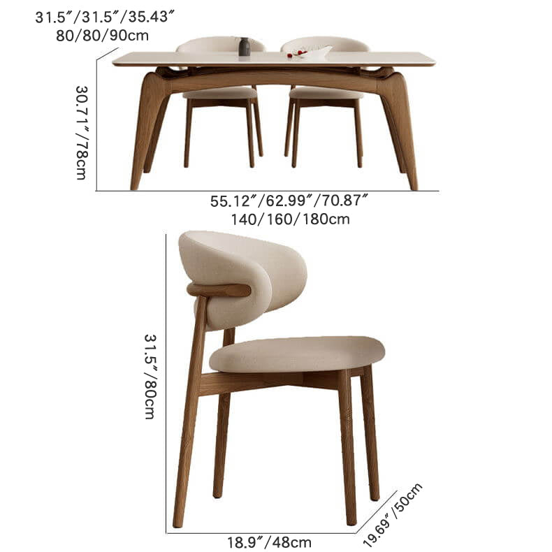 Stylish White Sintered Stone Table with Ash Wood Multi-Layer Board Top fsm-310