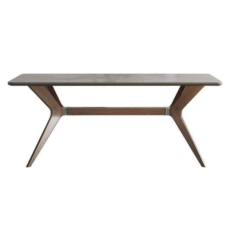 Modern Multi-Material Table with White Sintered Stone and Ash Wood Finish fsm-312