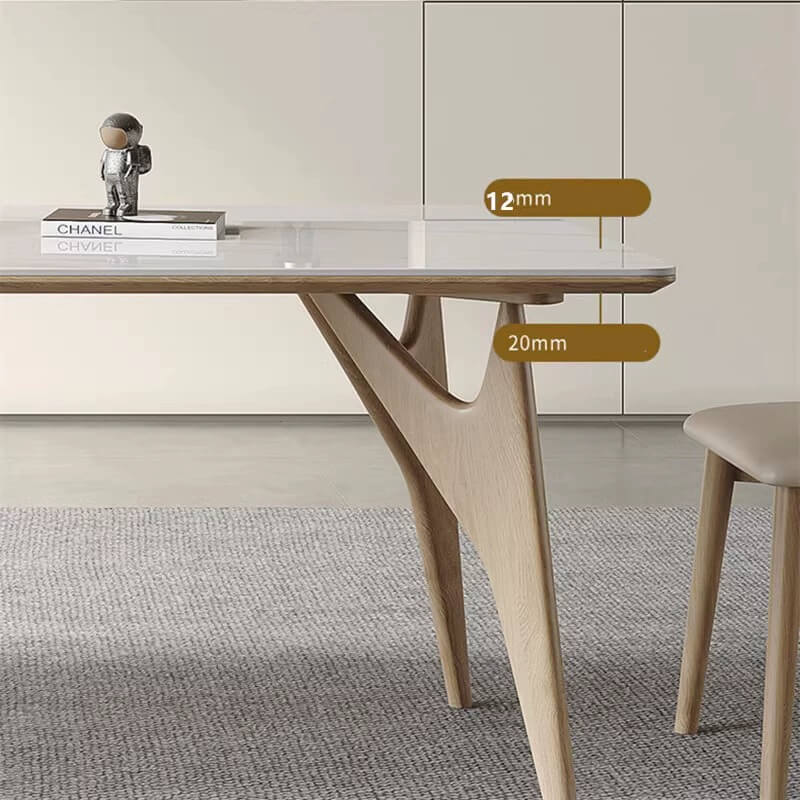 Elegant White Table with Sintered Stone and Ash Wood Multi-Layer Board - Modern Design fsm-313