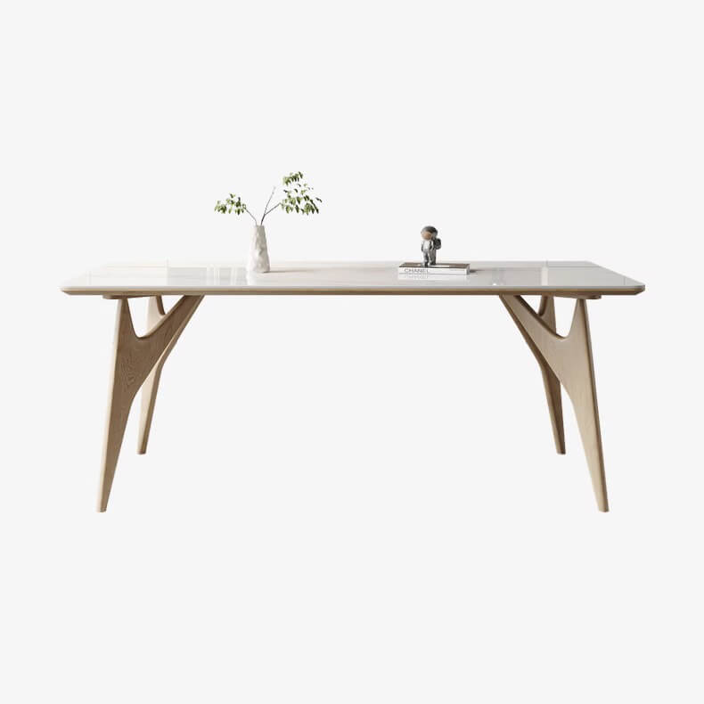 Elegant White Table with Sintered Stone and Ash Wood Multi-Layer Board - Modern Design fsm-313