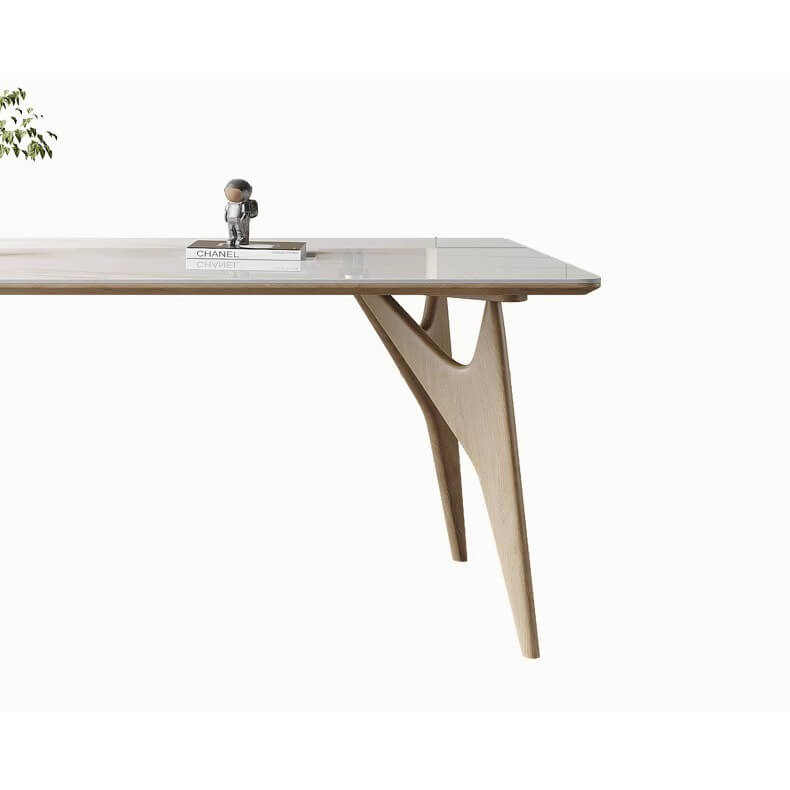 Elegant White Table with Sintered Stone and Ash Wood Multi-Layer Board - Modern Design fsm-313