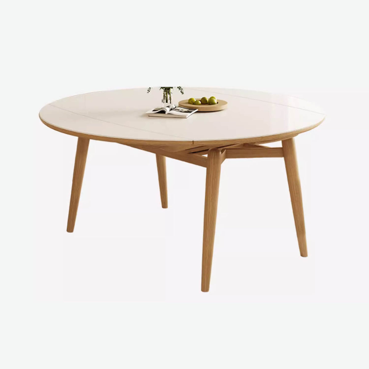 Modern Oak Multi-Layer Board Table with Elegant Sintered Stone Top in Natural Wood, White, and Gray Finishes fsm-314