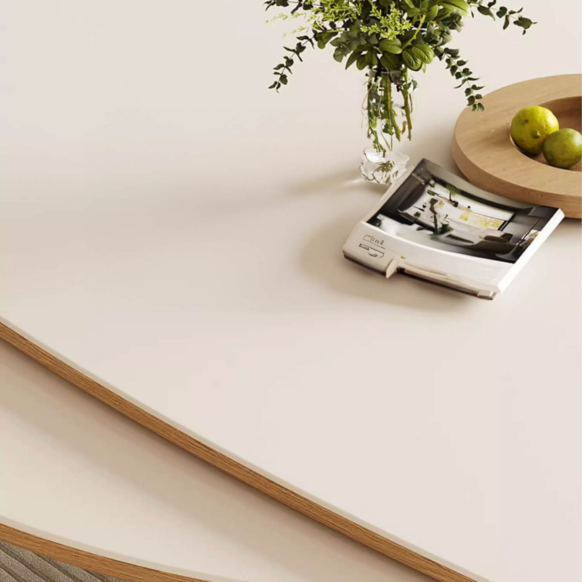 Modern Oak Multi-Layer Board Table with Elegant Sintered Stone Top in Natural Wood, White, and Gray Finishes fsm-314