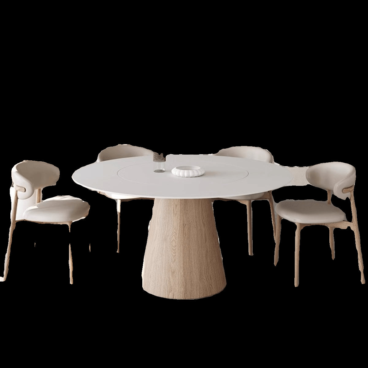 Elegant Natural Wood & Sintered Stone Table - Modern White & Gray Finish with Ash Wood Layers fsm-315