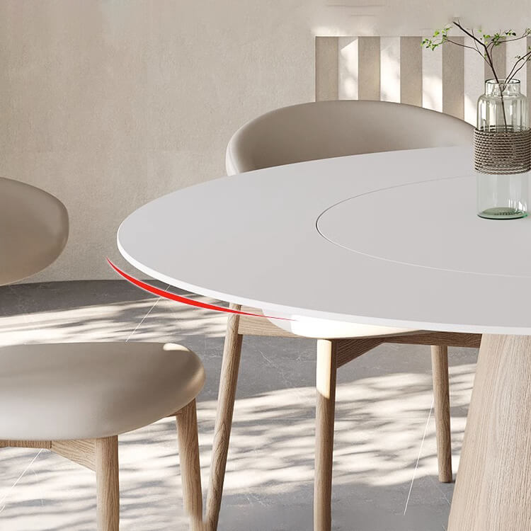 Elegant Natural Wood & Sintered Stone Table - Modern White & Gray Finish with Ash Wood Layers fsm-315