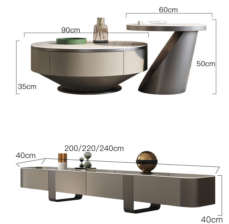 Elegant White Tea Table with Sintered Stone and Solid Wood Particle Board fsm-970