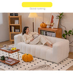 Luxury Off White Faux Lambswool Sofa with Silicon Fill and Wood Accents fsmy-448