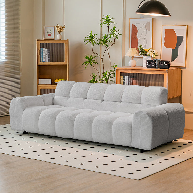 Modern White Sofa with Green, Blue, and Gray Accents - Black Wood Frame and Faux Lambswool Silicon Fill for Ultimate Comfort fsmy-450