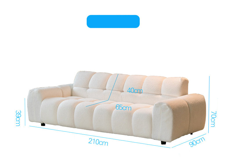 Modern White Sofa with Green, Blue, and Gray Accents - Black Wood Frame and Faux Lambswool Silicon Fill for Ultimate Comfort fsmy-450