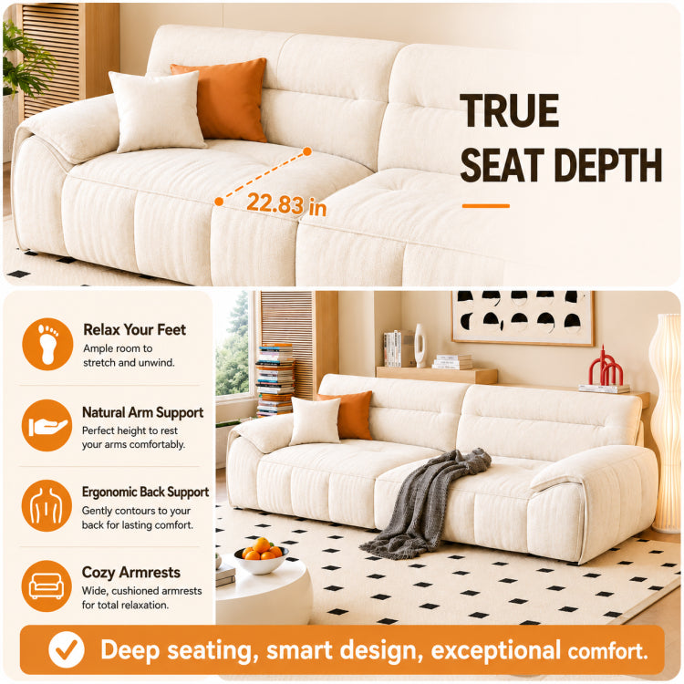 Cream Style Fabric Sofa, Modern Minimalist Straight Floor Couch for Living Room fsmy-451