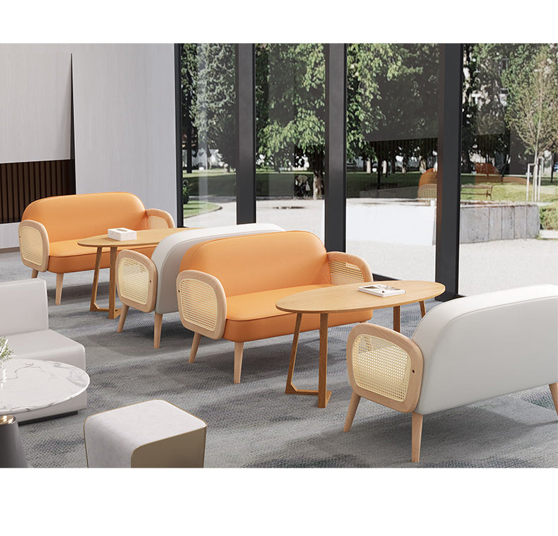 Stylish Scratch-Resistant Rubber Wood Chair in Off White, Orange, and Green Fabric fsmy-452