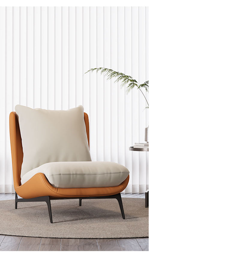 Stylish Brown and White Chair with Orange Accents - Stainless Steel Frame, PU Leather, and Silicon Filling fsmy-453