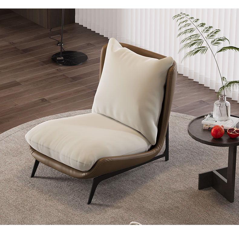 Stylish Brown and White Chair with Orange Accents - Stainless Steel Frame, PU Leather, and Silicon Filling fsmy-453