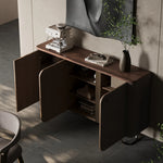 Stylish PU Leather and Black Walnut Cabinet with Modern Design and Multi-Layer Storage fsu-5239