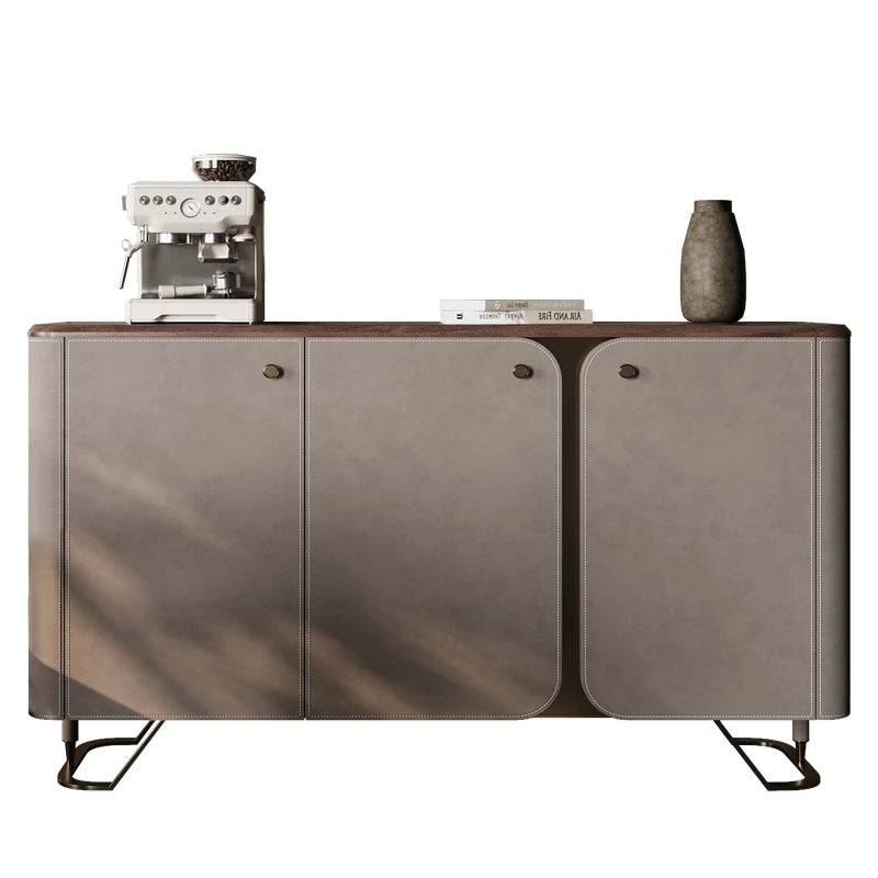 Stylish PU Leather and Black Walnut Cabinet with Modern Design and Multi-Layer Storage fsu-5239