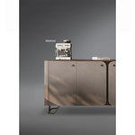 Stylish PU Leather and Black Walnut Cabinet with Modern Design and Multi-Layer Storage fsu-5239