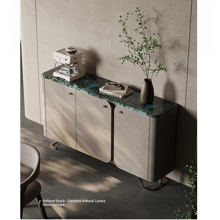Stylish PU Leather and Black Walnut Cabinet with Modern Design and Multi-Layer Storage fsu-5239