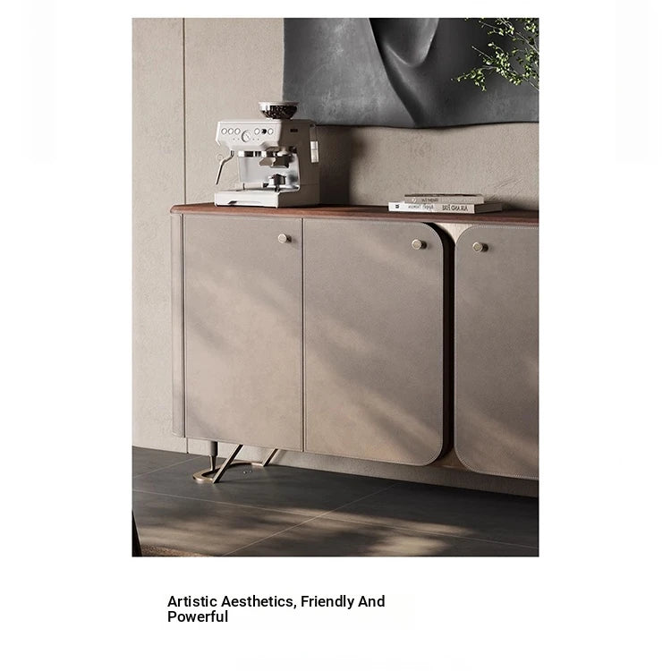 Stylish PU Leather and Black Walnut Cabinet with Modern Design and Multi-Layer Storage fsu-5239