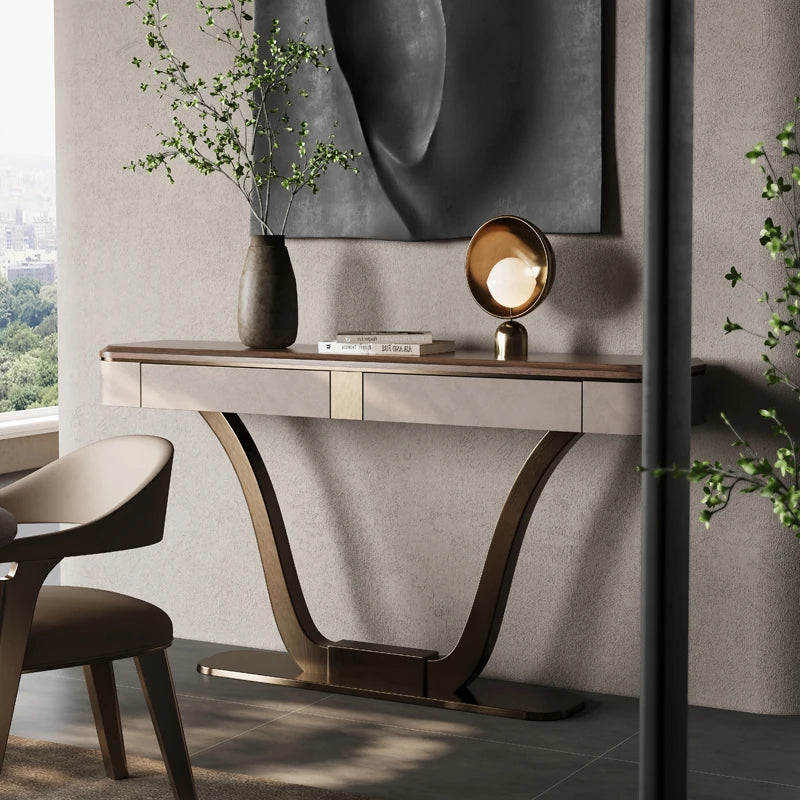 Elegant PU Leather and Black Walnut Cabinet with Metal Accents - Modern Home Storage Solution fsu-5241