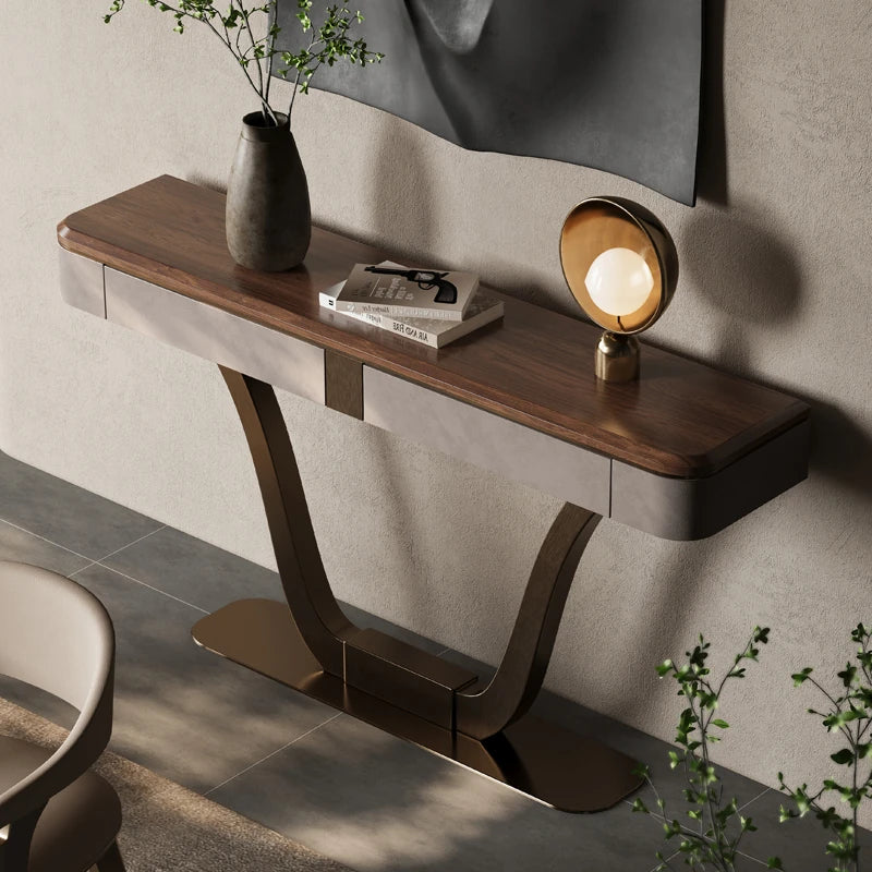 Elegant PU Leather and Black Walnut Cabinet with Metal Accents - Modern Home Storage Solution fsu-5241