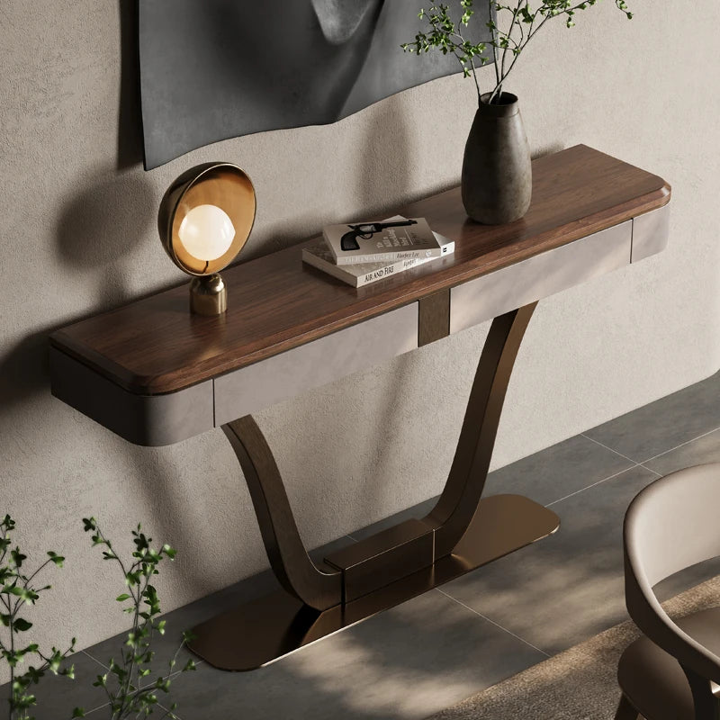 Elegant PU Leather and Black Walnut Cabinet with Metal Accents - Modern Home Storage Solution fsu-5241