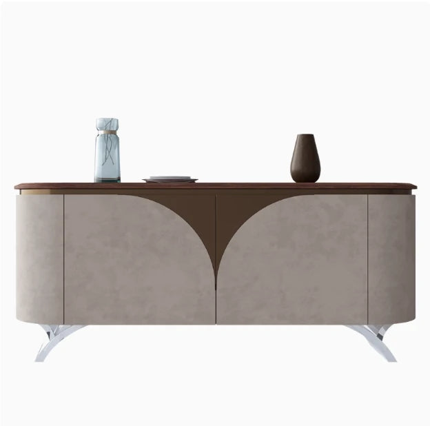 Modern PU Leather Cabinet with Black Walnut Wood Finish – Stylish Storage Solution fsu-5243