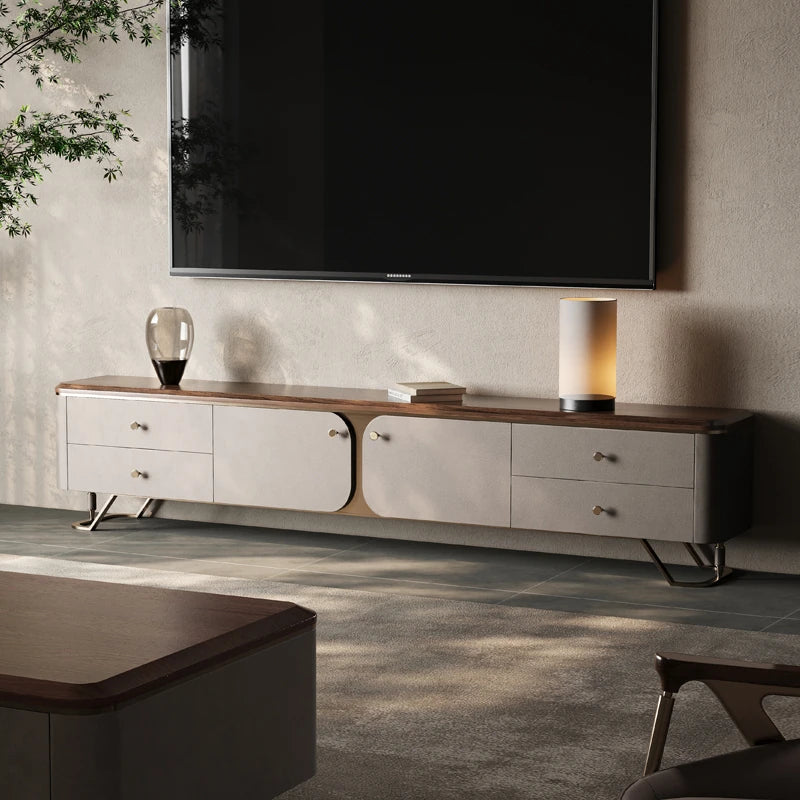 Stylish PU Leather TV Stand with Black Walnut Top and Metal Legs – Modern and Functional Entertainment Unit fsu-5242