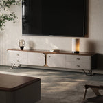 Stylish PU Leather TV Stand with Black Walnut Top and Metal Legs – Modern and Functional Entertainment Unit fsu-5242