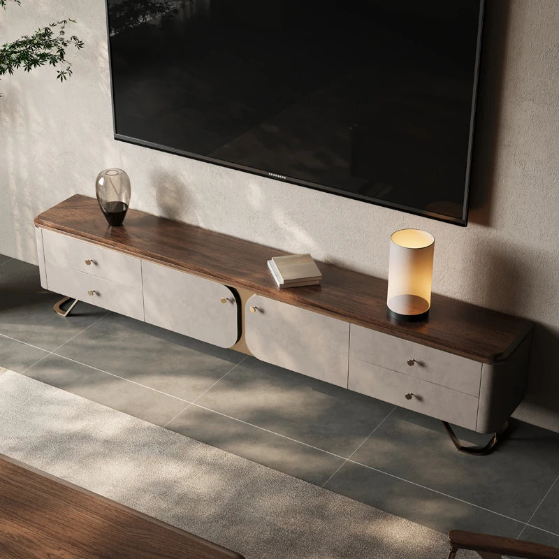 Stylish PU Leather TV Stand with Black Walnut Top and Metal Legs – Modern and Functional Entertainment Unit fsu-5242