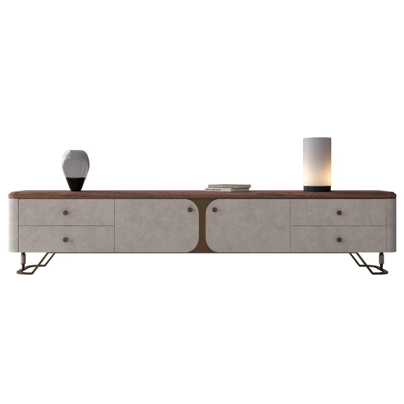 Stylish PU Leather TV Stand with Black Walnut Top and Metal Legs – Modern and Functional Entertainment Unit fsu-5242