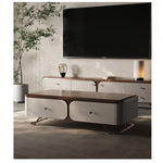 Stylish PU Leather TV Stand with Black Walnut Top and Metal Legs – Modern and Functional Entertainment Unit fsu-5242